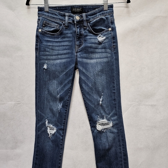 Judy Blue Skinny Fit Distressed Medium Wash Blue Denim Jeans Size 1/25 - Picture 2 of 7